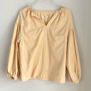 MOUSSY Rib Stripe Blouson Sleeve Peasant Top Yellow Cotton Size 1 Small Bohemian